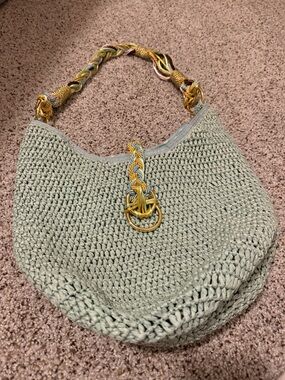Braciano Woven Straw Hobo Bag with Braided Gold-Accent Strap - Sage